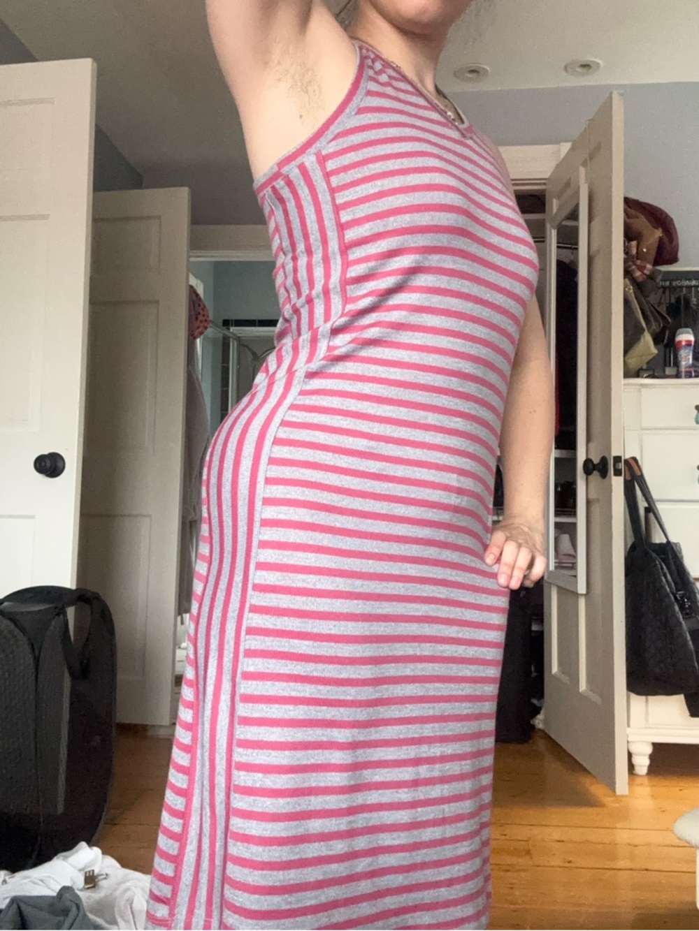 Jones New York Gray & Pink Striped Tank Maxi Dress
